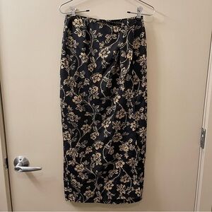 Lauren Ralph Lauren Petite Linen Silk blend Black Floral Wrap Skirt 2P